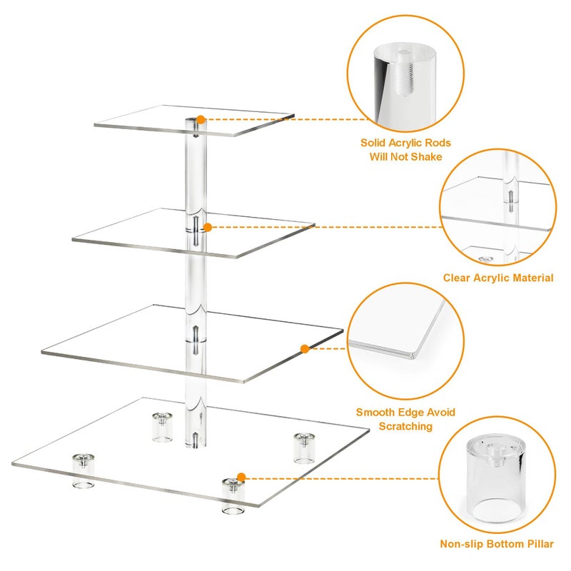 LoveDisplay Cupcake Stand, 4 Tier Cupcake Stand for 50 Cupcakes, Square Tiered Cupcake Tower, Clear Acrylic Cupcake Holder, Dessert Stands for Party, Wedding, Birthday, Baby Shower, Halloween - Image 5