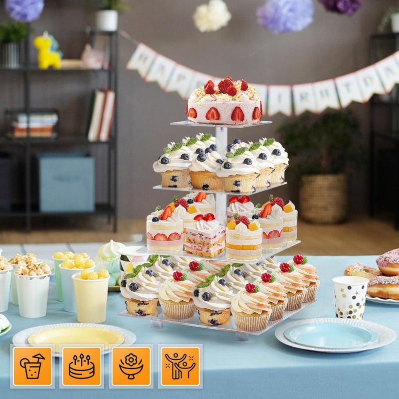 LoveDisplay Cupcake Stand, 4 Tier Cupcake Stand for 50 Cupcakes, Square Tiered Cupcake Tower, Clear Acrylic Cupcake Holder, Dessert Stands for Party, Wedding, Birthday, Baby Shower, Halloween - Image 4