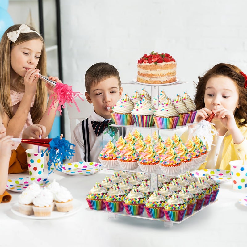 LoveDisplay Cupcake Stand, 4 Tier Cupcake Stand for 50 Cupcakes, Square Tiered Cupcake Tower, Clear Acrylic Cupcake Holder, Dessert Stands for Party, Wedding, Birthday, Baby Shower, Halloween - Image 2