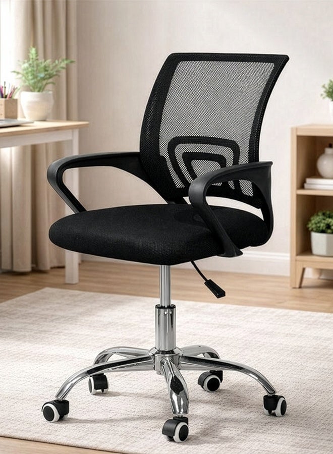 كادي ون كرسي مكتب دوّار بظهر شبكي بتهوية مثالية ومقعد اسفنج مبطّن، كرسي مكتبي بارتفاع قابل للتعديل مع دعم أسفل الظهر و مساند ذراع مريحة مع قاعدة معدنية كروم بعجلات مناسب للمنزل و المكتب - Image 1