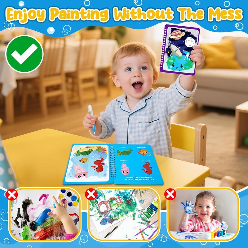 ZMLM 24 Pack Water Coloring Book for Toddlers - Mess Free Water Painting Book,Reusable Magic Paint with Water Doodle Books Party Favors for Kids Ages 3-5 Drawing Toys Gift for Girl Boy - Image 2
