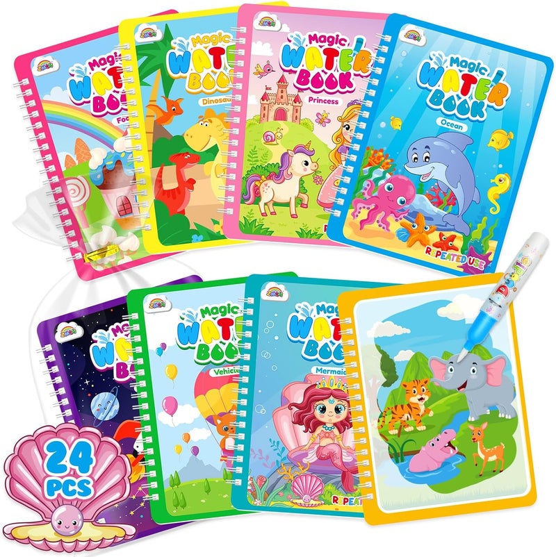 ZMLM 24 Pack Water Coloring Book for Toddlers - Mess Free Water Painting Book,Reusable Magic Paint with Water Doodle Books Party Favors for Kids Ages 3-5 Drawing Toys Gift for Girl Boy - Image 1