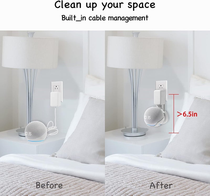 ZUOLACO Outlet Wall Mount Hanger Holder for Dot 4th-Generation, Space-Saving Accessories Built-in Cable Management Hide Messy Wires, White - Image 5
