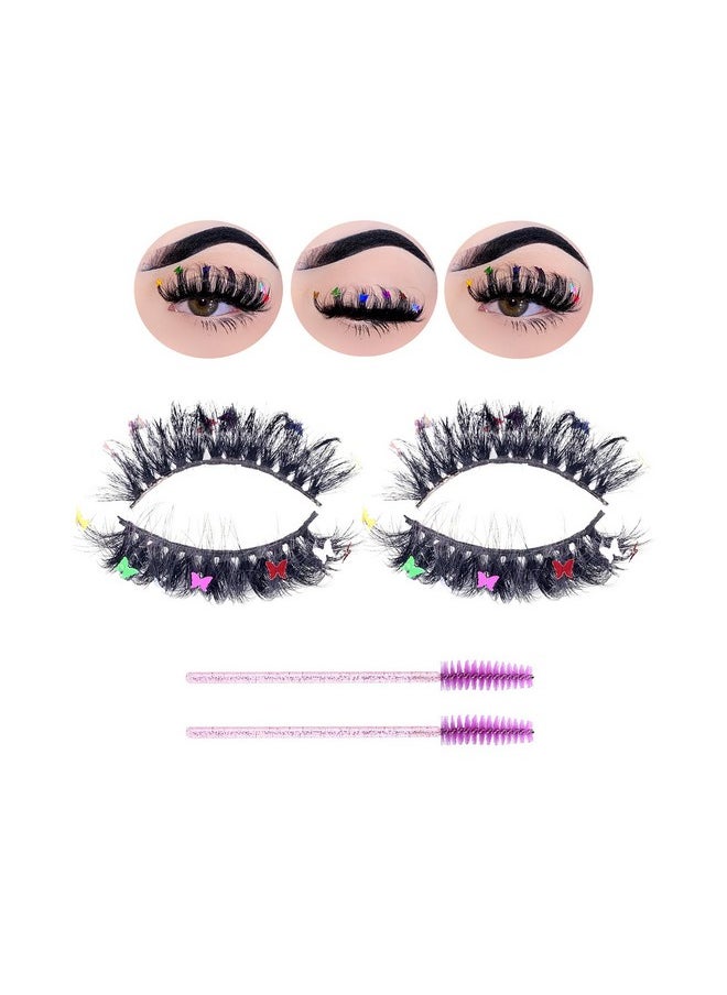 Miss Kiss 2 Pairs Fairy Lashes With Colored Butterfly Russian D Curl False Eyelash Fairy Dramatic Look Eye Lash Soft Faux Mink 16 Mm Plus 2 Pcs Brushes Tool  - Image 1