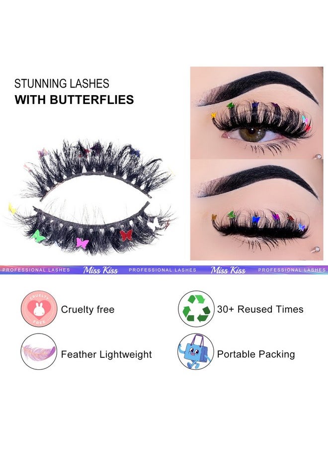 Miss Kiss 2 Pairs Fairy Lashes With Colored Butterfly Russian D Curl False Eyelash Fairy Dramatic Look Eye Lash Soft Faux Mink 16 Mm Plus 2 Pcs Brushes Tool  - Image 2
