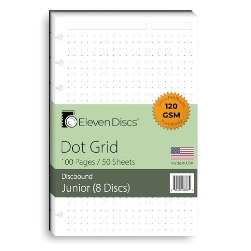 Eleven Discs Discbound Paper, Junior Size Dot Grid Sheets - Premium 120gsm Heavyweight Notebook & Planner Refills - 8 Discs, 5.5 x 8.5 in - Punched for Circa, Arc, TUL (50 Sheets) - Image 1