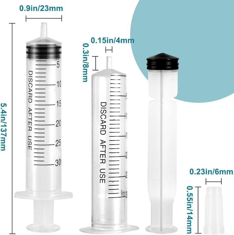A AKRAF 3 Pack Plastic 30ml Syringes with Cap, Sterile Syringe Individually Packaged for Labs, Liquid Measuring, Feeding Pets, Oil or Glue Applicator - Image 4