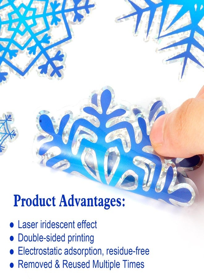 كونسيت مجموعة كونسايت من 112 قطعة من ملصقات النوافذ على شكل ندفة ثلجية بألوان قوس قزح، ملصقات مزدوجة الجوانب لنوافذ عيد الميلاد، لحماية الزجاج من اصطدام الطيور، ديكور أزرق لعيد الميلاد، ملصقات ثابتة قابلة لإعادة الاستخدام لتزيين الشتاء - Image 5