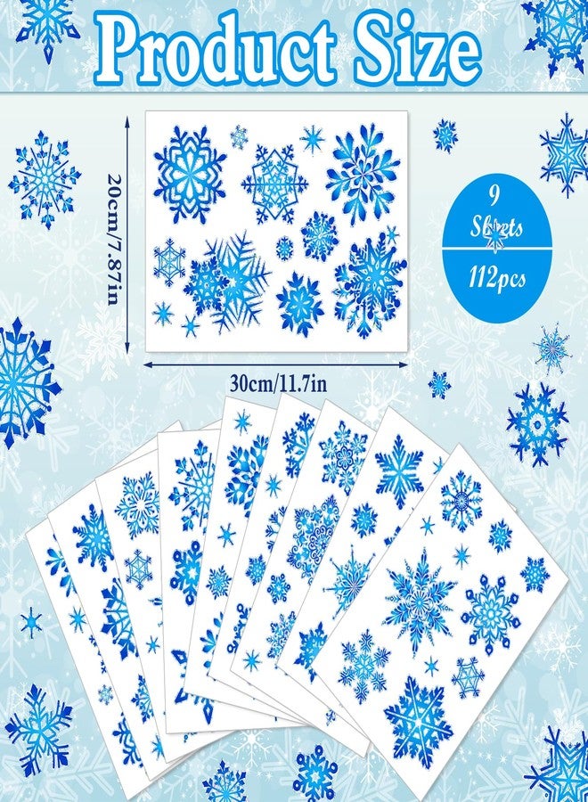كونسيت مجموعة كونسايت من 112 قطعة من ملصقات النوافذ على شكل ندفة ثلجية بألوان قوس قزح، ملصقات مزدوجة الجوانب لنوافذ عيد الميلاد، لحماية الزجاج من اصطدام الطيور، ديكور أزرق لعيد الميلاد، ملصقات ثابتة قابلة لإعادة الاستخدام لتزيين الشتاء - Image 3