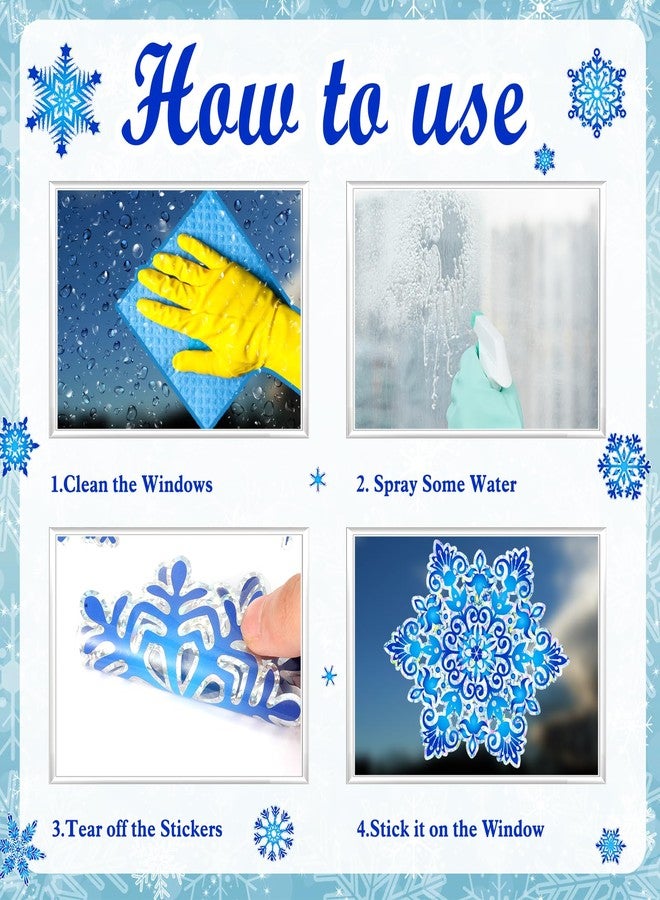 كونسيت مجموعة كونسايت من 112 قطعة من ملصقات النوافذ على شكل ندفة ثلجية بألوان قوس قزح، ملصقات مزدوجة الجوانب لنوافذ عيد الميلاد، لحماية الزجاج من اصطدام الطيور، ديكور أزرق لعيد الميلاد، ملصقات ثابتة قابلة لإعادة الاستخدام لتزيين الشتاء - Image 4