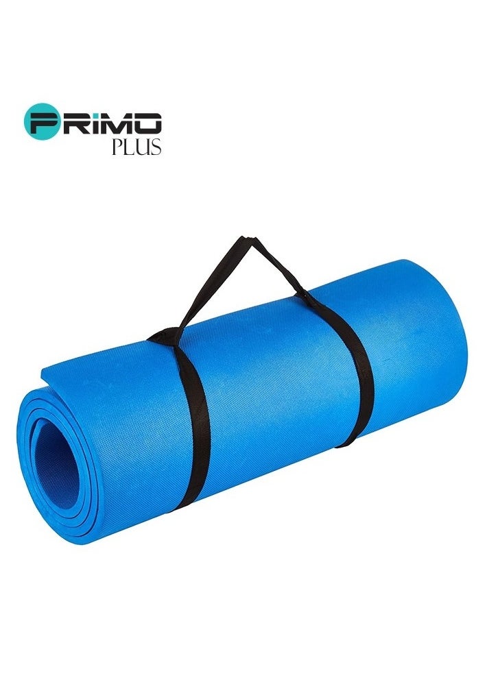 Non-Slip Yoga Mat 1/2 Inch Thick Board and Strap Attachment Loading Features for Calisthenics, Pilates, Yoga and Many Other Home Exercises Blue