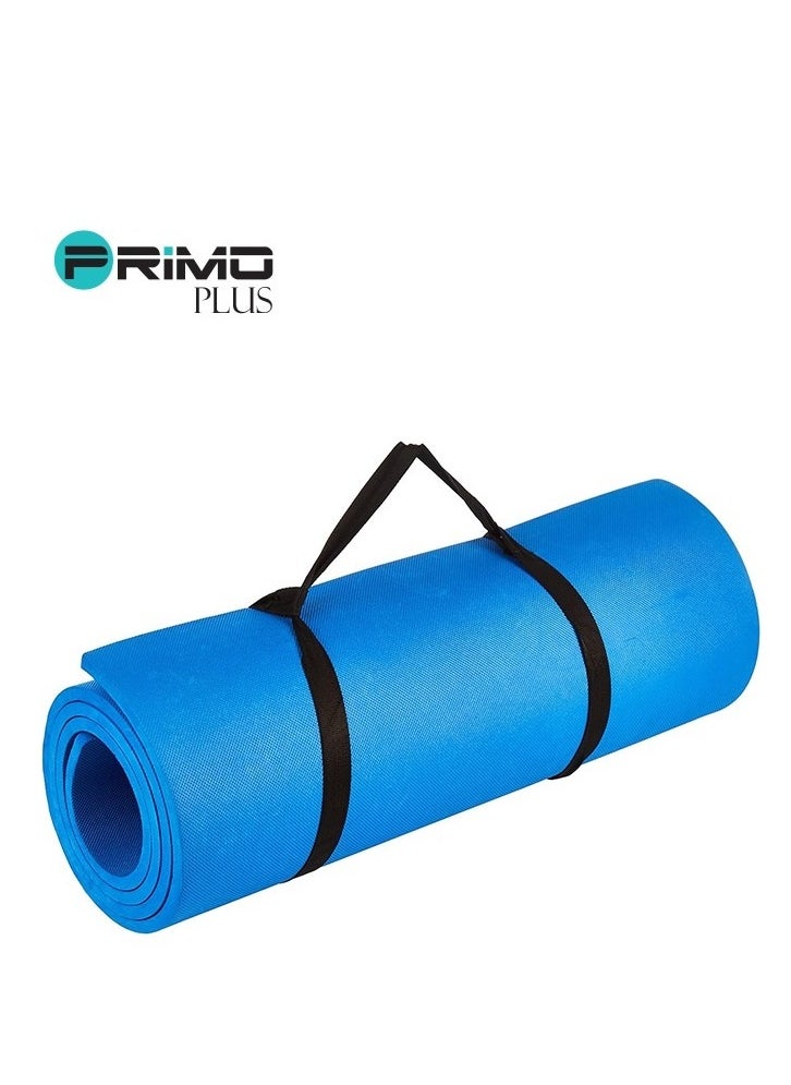 Non-Slip Yoga Mat 1/2 Inch Thick Board and Strap Attachment Loading Features for Calisthenics, Pilates, Yoga and Many Other Home Exercises Blue