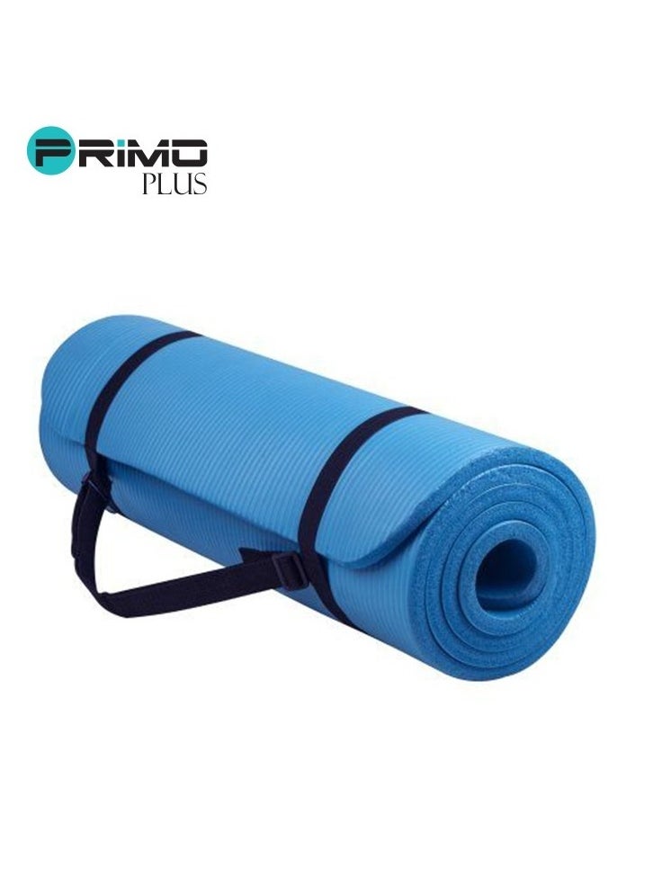 Non-Slip Yoga Mat 1/2 Inch Thick Board and Strap Attachment Loading Features for Calisthenics, Pilates, Yoga and Many Other Home Exercises Blue