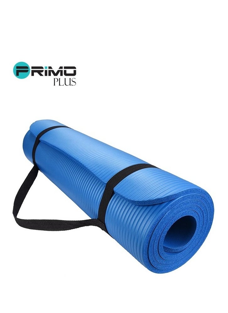 Non-Slip Yoga Mat 1/2 Inch Thick Board and Strap Attachment Loading Features for Calisthenics, Pilates, Yoga and Many Other Home Exercises Blue