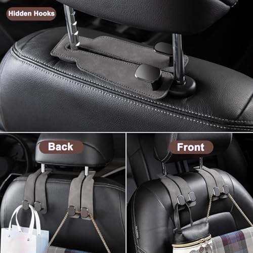 Xfopz Car Seat Hooks, Car Seat Back Storage Hook Double Hook, Headrest Hooks for Car, Car Hooks for Purses and Bags (2, Grey) - Image 5