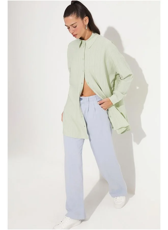 JUNE June Viscose Blend Tunic Light Green