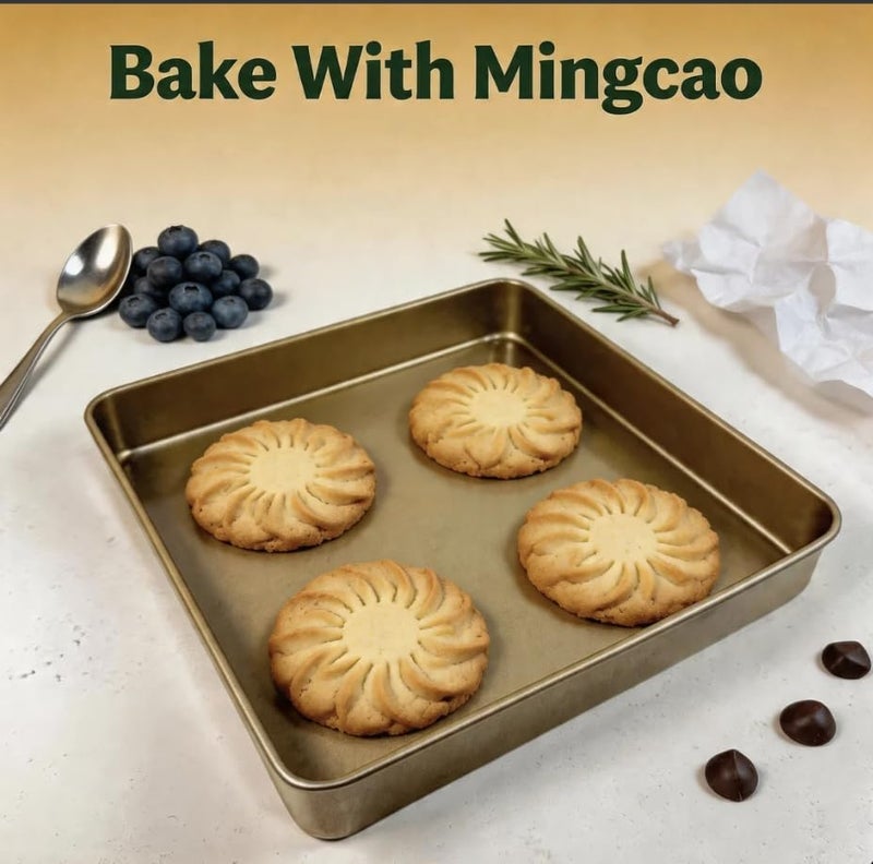Mingcao صينية خبز مربعة غير لاصقة، مقاس 11×11 بوصة من الفولاذ الكربوني، صينية خبز كيك، أدوات خبز البسكويت للفرن - ذهبية - Image 3