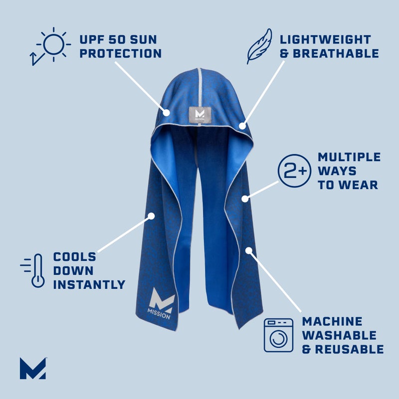 MISSION Cooling Hoodie Towel, Evaporative Cool Technology, Cools Instantly When Wet, UPF 50 Sun Protection, Contours Your Head to Stay in Place, Great for Sports, Fitness, Gym (Astra Lapis Blue) - Image 2