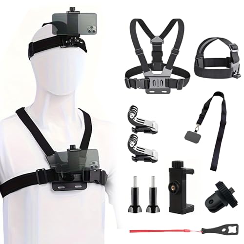 MEKICOWL Mobile Phone Chest Strap Harness Mount Head Strap Holder Kit for VLOG/POV, Compatible with iPhone, Samsung, GoPro Hero 9, 8,7, 6, 5, 4, 3,2, 1, DJI Osmo,and Action Cameras - Image 1