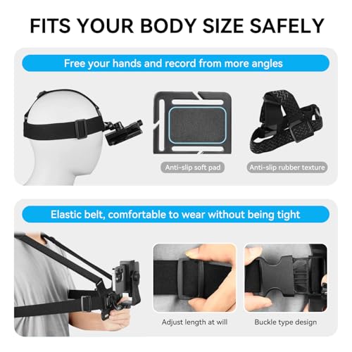 MEKICOWL Mobile Phone Chest Strap Harness Mount Head Strap Holder Kit for VLOG/POV, Compatible with iPhone, Samsung, GoPro Hero 9, 8,7, 6, 5, 4, 3,2, 1, DJI Osmo,and Action Cameras - Image 5