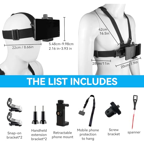 MEKICOWL Mobile Phone Chest Strap Harness Mount Head Strap Holder Kit for VLOG/POV, Compatible with iPhone, Samsung, GoPro Hero 9, 8,7, 6, 5, 4, 3,2, 1, DJI Osmo,and Action Cameras - Image 2