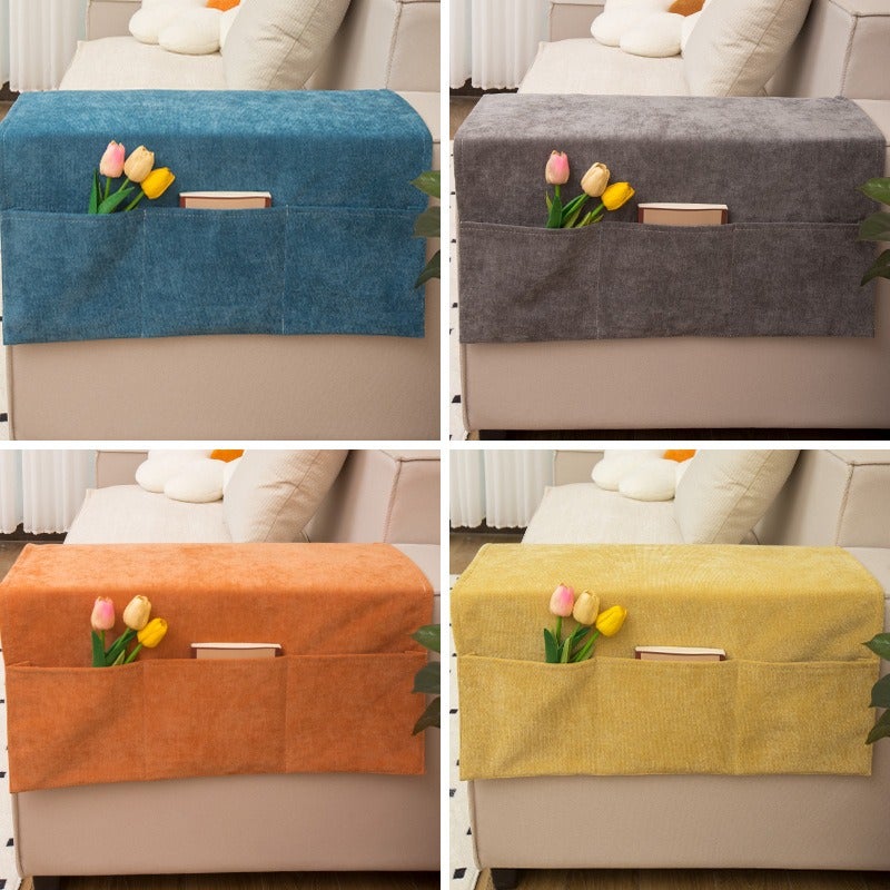 Di Ai Chenille Sofa Armrest Cover with Side Pocket, Universal Fit, Dust-Proof Armchair Protector, Solid Color, Modern Style - Image 3