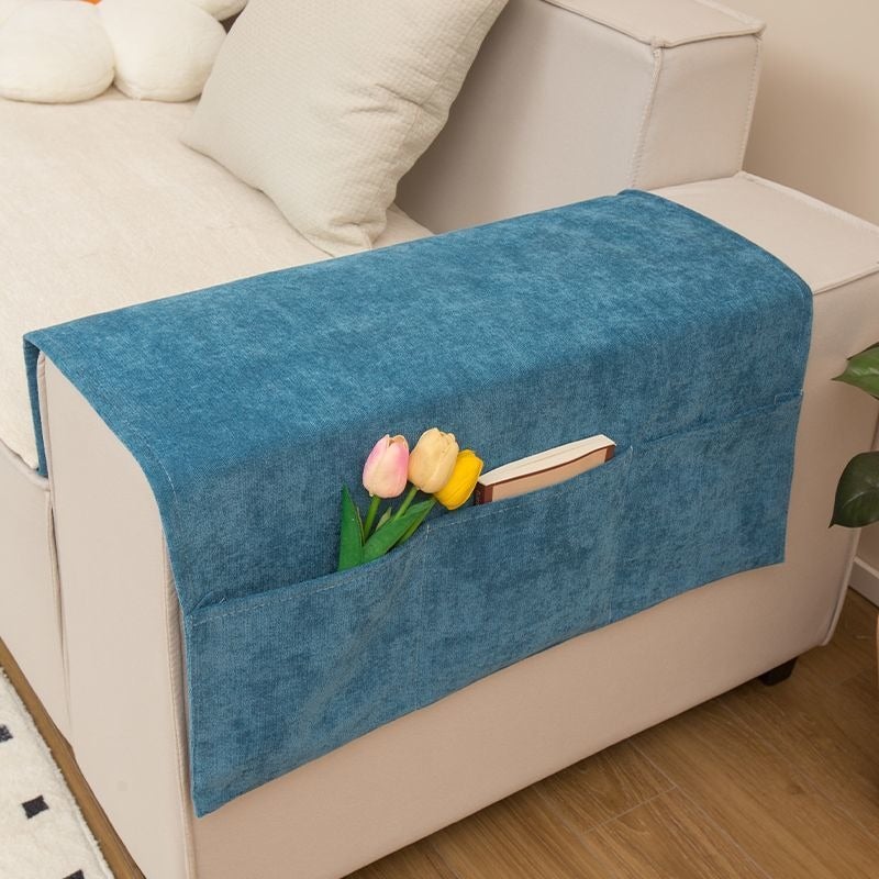 Di Ai Chenille Sofa Armrest Cover with Side Pocket, Universal Fit, Dust-Proof Armchair Protector, Solid Color, Modern Style - Image 1