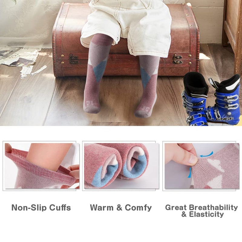 OutdoorMaster Kids Ski Socks 2 Pack - Merino Wool Blend, Over the Calf Design (M, Mt View - 2) - Image 5