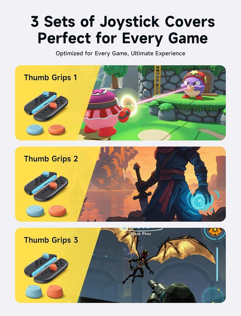 أغطية الإبهام من JSAUX لوحدة تحكم Switch 2، أغطية أزرار الإبهام لـ Switch، غطاء عصا أزرار Joycon، تصميم مريح، توافق ومتانة - تحسين مضاد للانزلاق، أزرق وبرتقالي، 3 أزواج (6 قطع) - Image 4