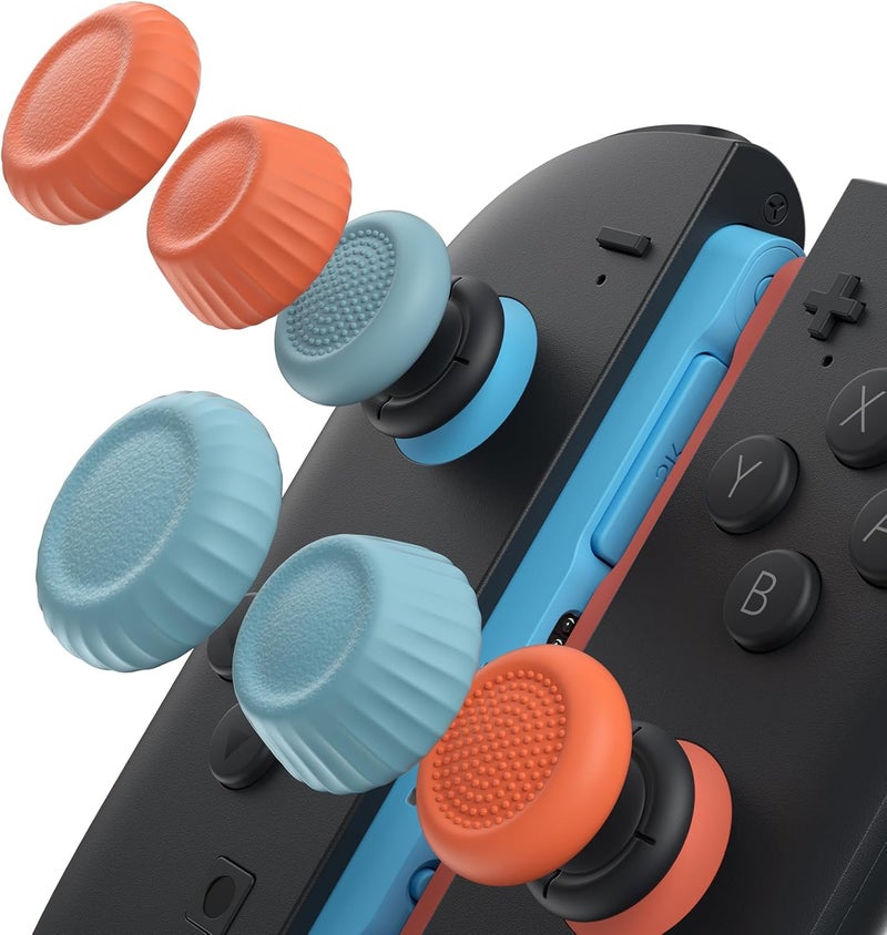 أغطية الإبهام من JSAUX لوحدة تحكم Switch 2، أغطية أزرار الإبهام لـ Switch، غطاء عصا أزرار Joycon، تصميم مريح، توافق ومتانة - تحسين مضاد للانزلاق، أزرق وبرتقالي، 3 أزواج (6 قطع) - Image 1