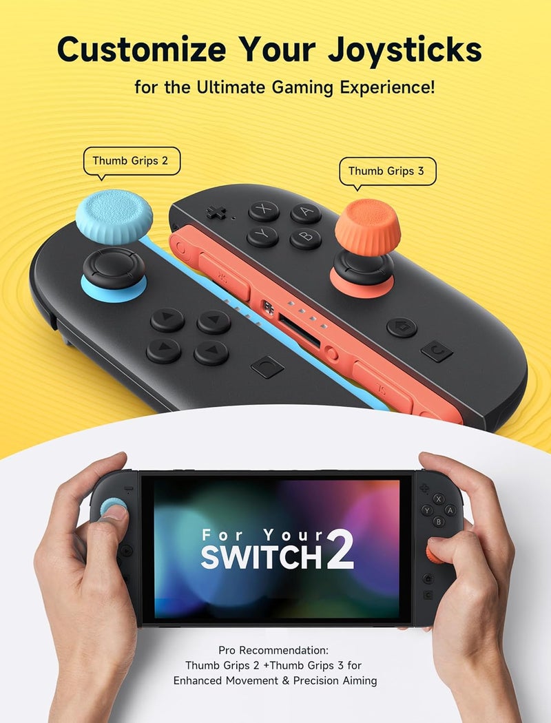 أغطية الإبهام من JSAUX لوحدة تحكم Switch 2، أغطية أزرار الإبهام لـ Switch، غطاء عصا أزرار Joycon، تصميم مريح، توافق ومتانة - تحسين مضاد للانزلاق، أزرق وبرتقالي، 3 أزواج (6 قطع) - Image 3