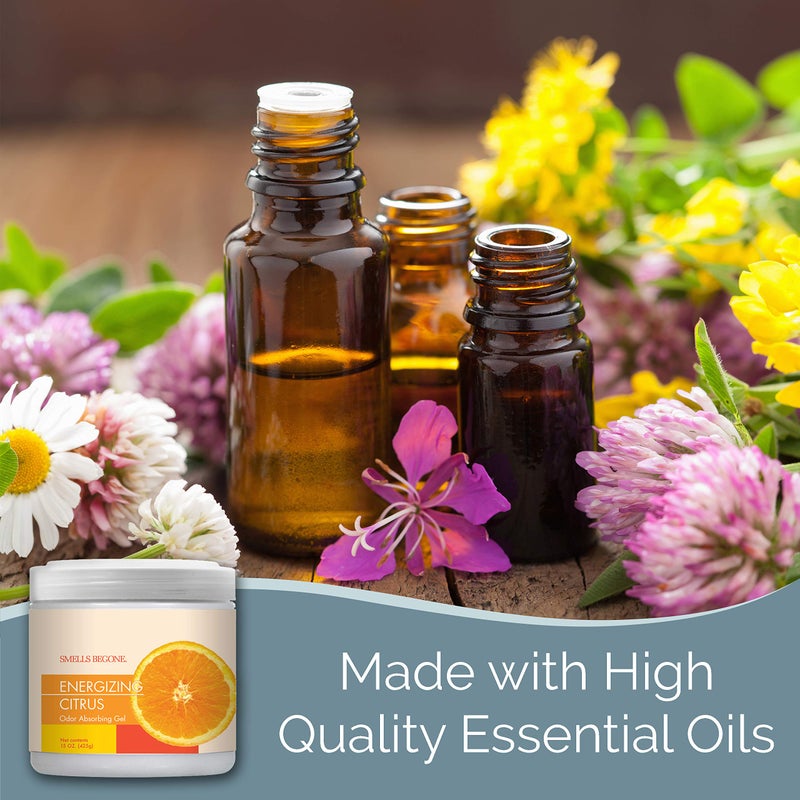 SMELLS BEGONE 15 oz Air Freshener Odor Absorber Gel - Absorbs Odor from Bathrooms, Cars, Pet Areas, Boats & RVs - Made with Essential Oils - Energizing Citrus Scent - Image 4