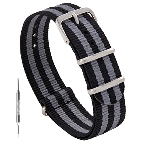Benchmark Basics Nylon Watch Band - Waterproof Ballistic Nylon One-Piece Military Watch Straps for Men & Women (18mm, Black/Grey Bond Striped) - Image 2