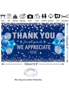 HOWAF Thank You For All You Do Party Decoration Banner, Employee Appreciation Banner For Staff Teachers Doctors Appreciation Party, We Appreciate You Backdrop Banner, Blue And Silver, 72.8" X 43.3"  - Image 2