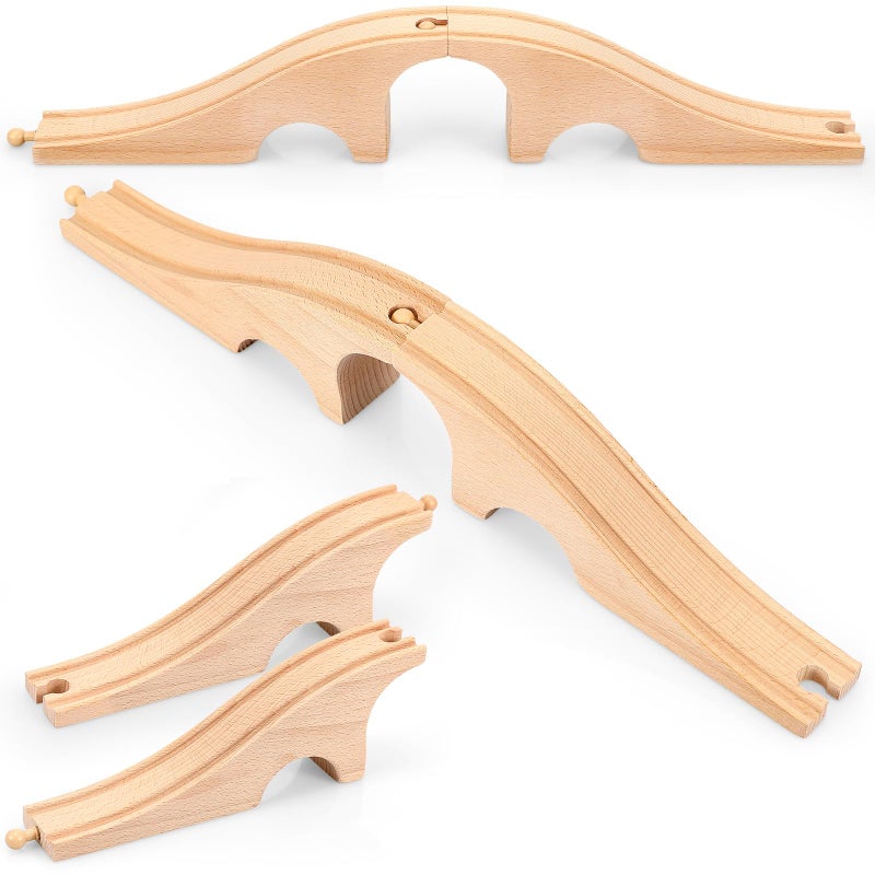 Liliful Wooden Train Track Bridges and Tunnels Expansion Wood Train Track Pieces Accessories for Most Major Toy Trains Railway - Image 2