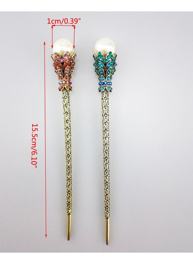 Yueton - ?Pack Of 2 Rhinestone Pearl Hair Stick Vintage Hair Chopsticks Hairpin Chignon Pin - Image 1