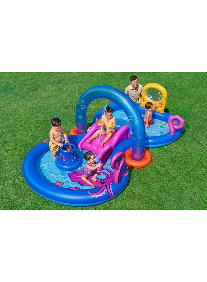 Bestway, Sea Odyssey Inflatable Kids Play Center with Water Slide, Sprinkler Arch, Basketball Hoop, Paddle Game Set, Splash Pool Outdoor Activity Set, Repair Patch Included, 3.30mx1.88mx1.17m - Image 4