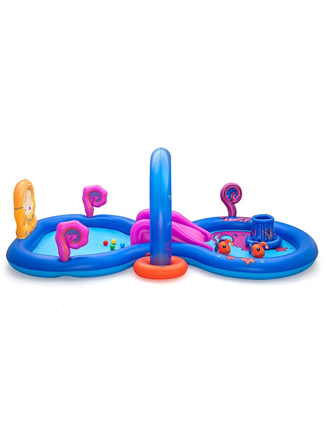 Bestway, Sea Odyssey Inflatable Kids Play Center with Water Slide, Sprinkler Arch, Basketball Hoop, Paddle Game Set, Splash Pool Outdoor Activity Set, Repair Patch Included, 3.30mx1.88mx1.17m - Image 3