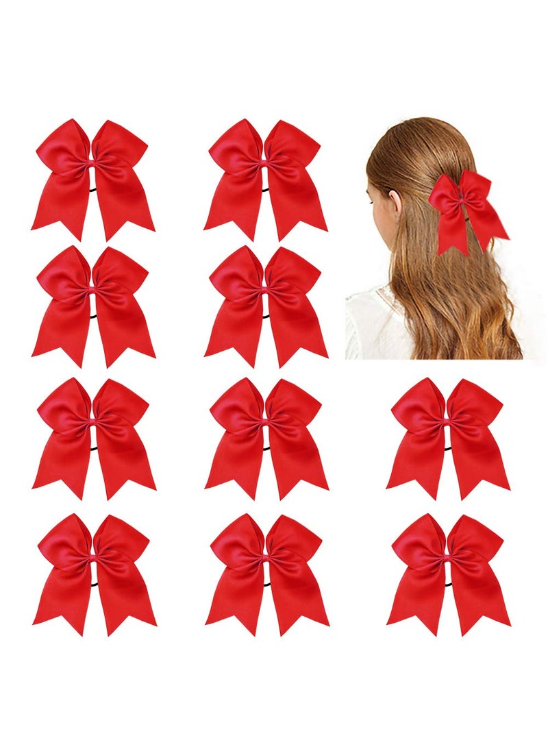 CN CN Girls Cheerleader Hair Bow with Ponytail Holder for Cheerleading Girl Red Pack of 10 
