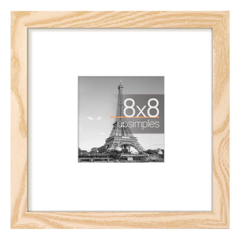 upsimples 8x8 Picture Frame  Display Pictures 4x4 with Mat or 8x8 Without Mat  Wall Hanging Photo Frame  Natural  1 Pack