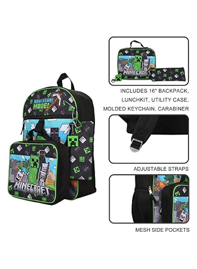 Arabest BIOWORLD Minecraft Adventure Mode 5-Piece Backpack Set (Little Big Kid), Green, One Size - Image 3