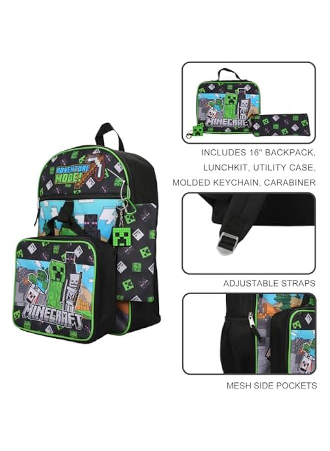 Arabest BIOWORLD Minecraft Adventure Mode 5-Piece Backpack Set (Little Big Kid), Green, One Size - Image 5