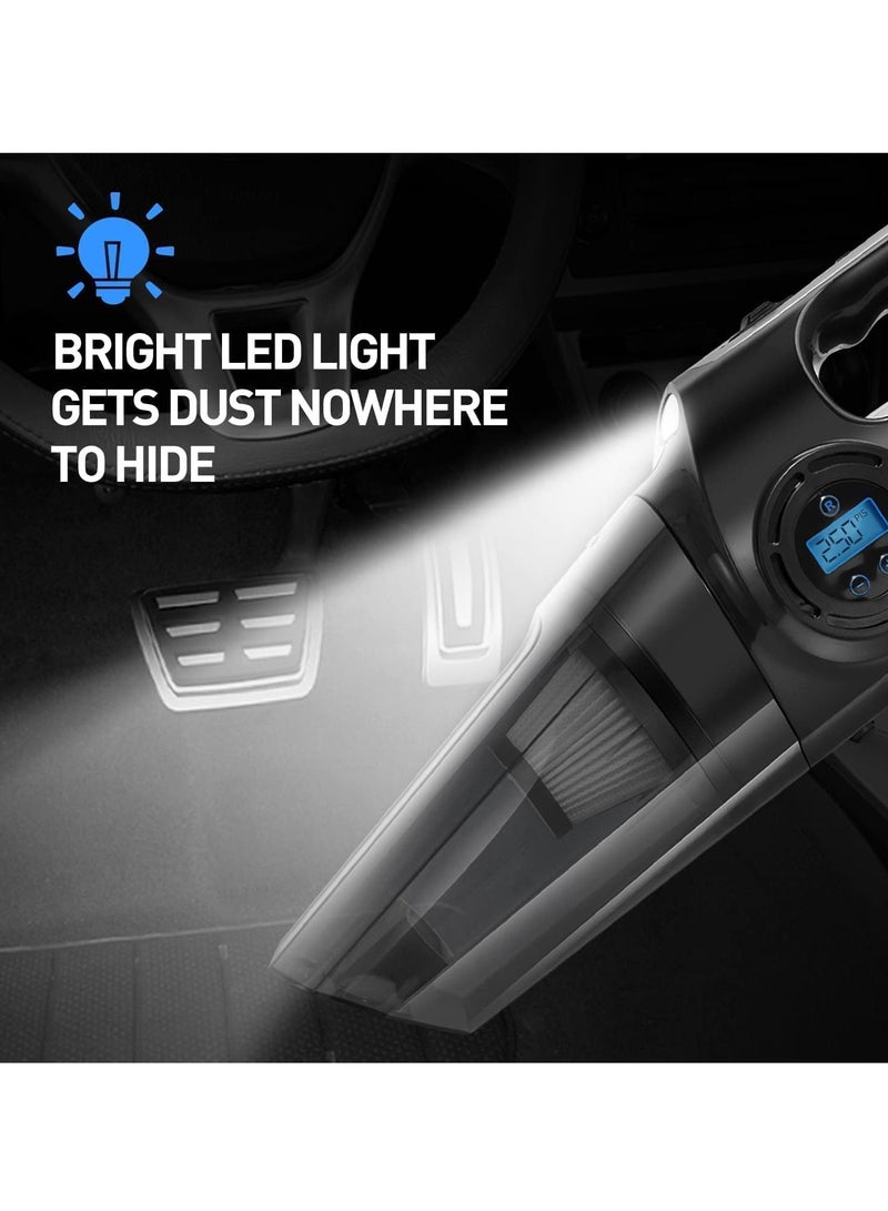 SYOSI Car Vacuum Cleaner Handheld Vacuum Cleaner for Car with Digital Air Compressor Pump 120W Powerful Hand-held Vacuum Cleaner 12V with LED Light Portable Wet Dry Car Vacuum 13 FT Cord Bag - Image 5