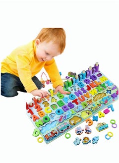 Wooden Number Puzzle for Kids Montessori Toys for Toddlers Learning Age 3 4 5 Years Old Wooden Counting Blocks Sorting Toys Shape Block Educational Toys Preschool Activities Stacking Toy