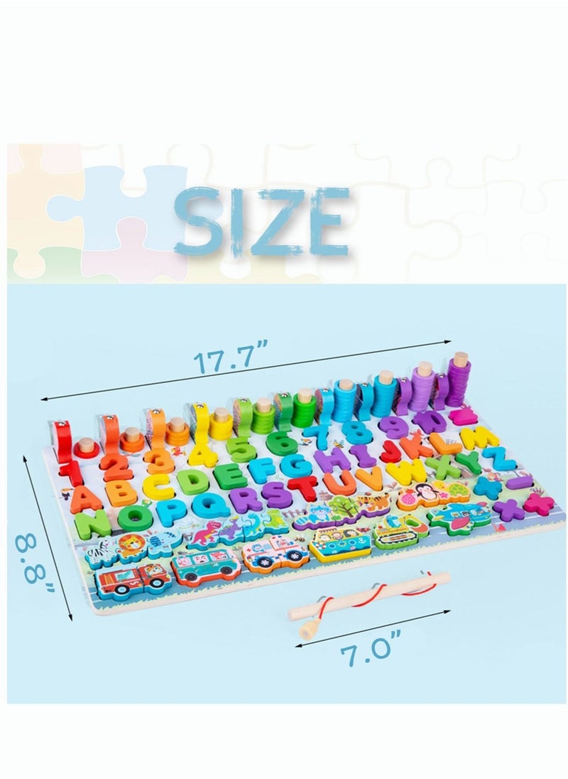 PYEBE - Wooden Number Puzzle for Kids Montessori Toys for Toddlers Learning Age 3 4 5 Years Old Wooden Counting Blocks Sorting Toys Shape Block Educational Toys Preschool Activities Stacking Toy - Image 1