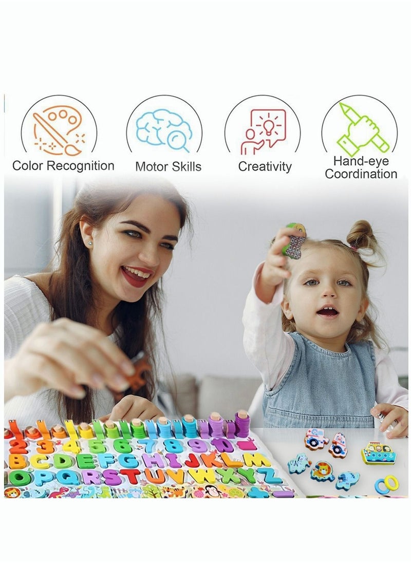 PYEBE - Wooden Number Puzzle for Kids Montessori Toys for Toddlers Learning Age 3 4 5 Years Old Wooden Counting Blocks Sorting Toys Shape Block Educational Toys Preschool Activities Stacking Toy - Image 1