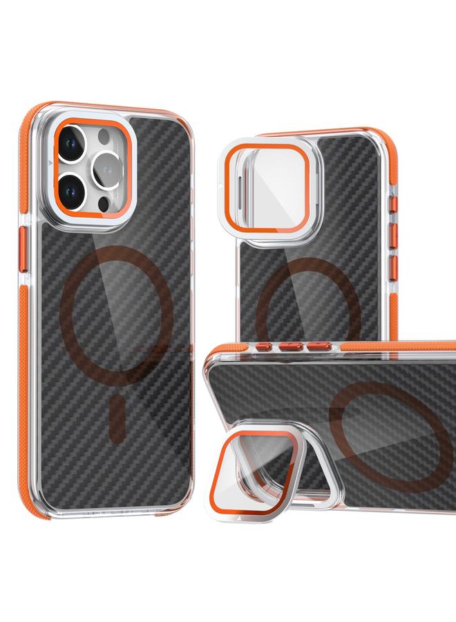 زبون جراب لهاتف iPhone 12 Pro Max Magsafe ثنائي اللون مصنوع من ألياف الكربون مع حامل عدسة قابل للطي - Image 1