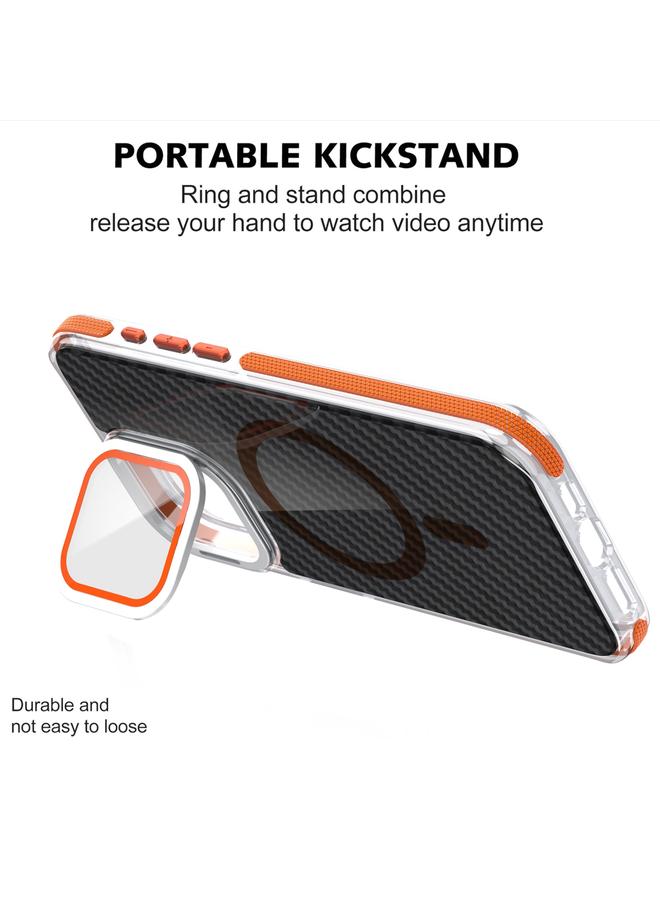 زبون جراب لهاتف iPhone 12 Pro Max Magsafe ثنائي اللون مصنوع من ألياف الكربون مع حامل عدسة قابل للطي - Image 2