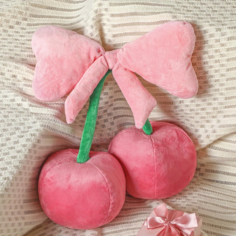 Beeveer Bow Pillow Cherry Throw Pillow Aesthetic Cute Coquette Room Decor Funny Preppy Cherry Cushions for Bedroom Living Room Sofa Bed Chair Decoration PinkSmall