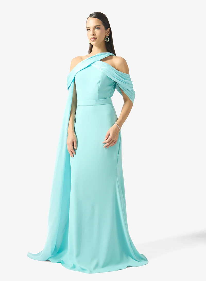 Off Shoulder A Line Evening Dress With Trail